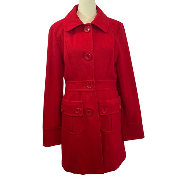 Tulle Jackets & Blazers - Gorgeous Tulle Bright Red Wool Blend Coat with Red & White Print Lining …